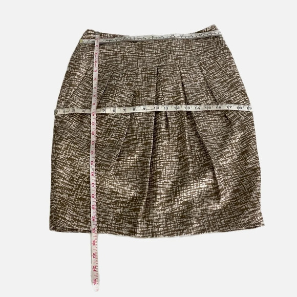Banana Republic Silk Midi Pencil Skirt Gold Ivory Geometric Print Pleated Size 4 - Picture 10 of 11